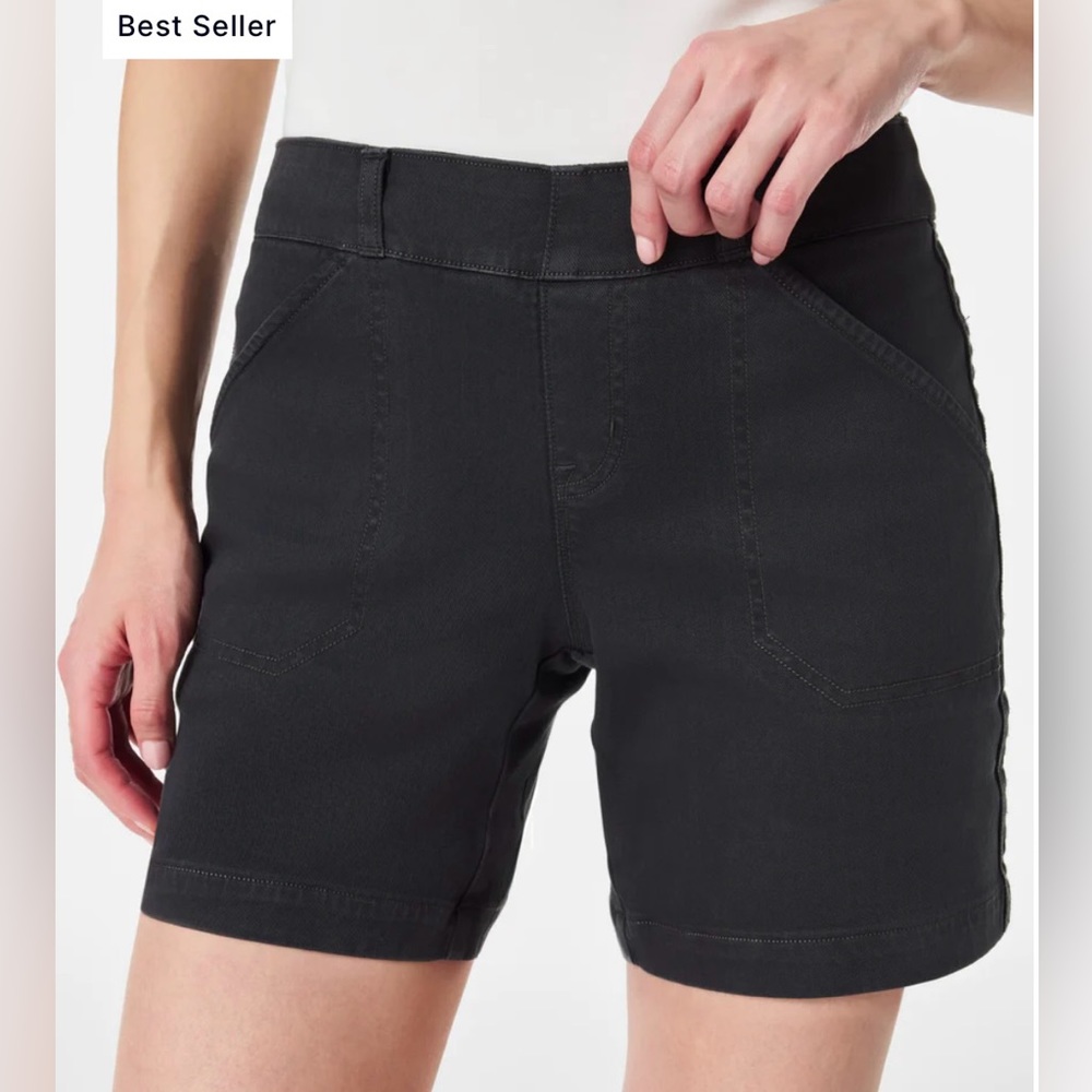 SPANX women’s large stretch twill shorts, 6" washed black